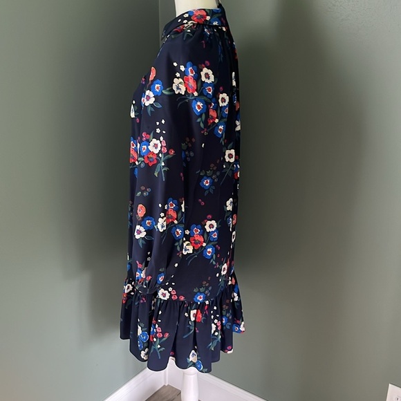 Tory Burch Gabrielle Silk Drop Waist Blue Pansy Floral Shirt Dress Blue - Picture 6 of 14